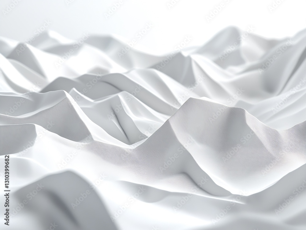 Poster Textured flowing white fabric creating a soft wavelike appearance against a smooth background : Generative AI