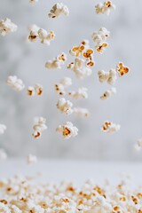 Airy and fun photograph of popcorn kernels falling against a blurred background : Generative AI