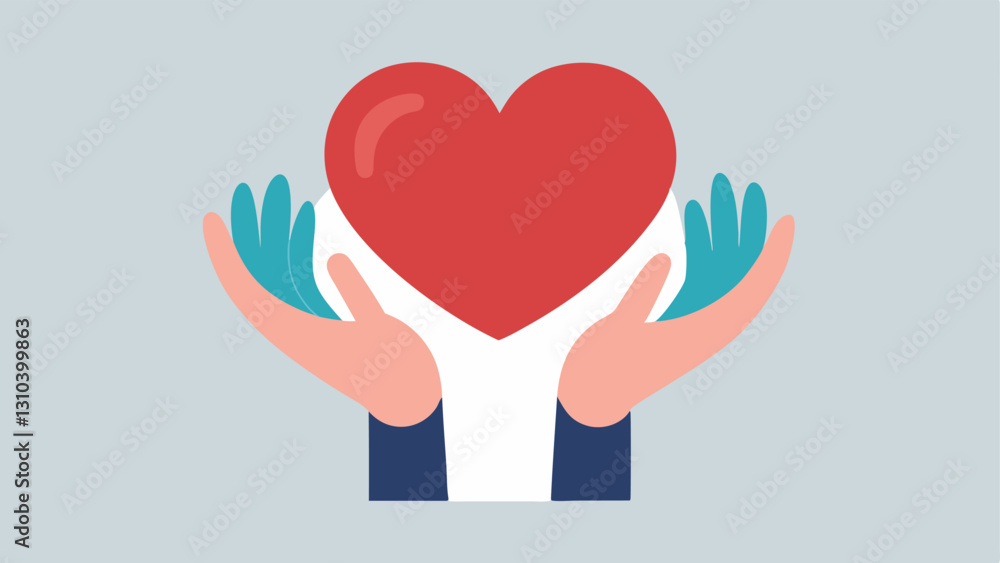 Poster Supportive Hands A pair of hands holding a heart representing care and compassion with smaller hands reaching in from the sides showing community support.