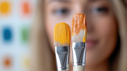 Creative young artist expresses emotions with vibrant colors and brushes