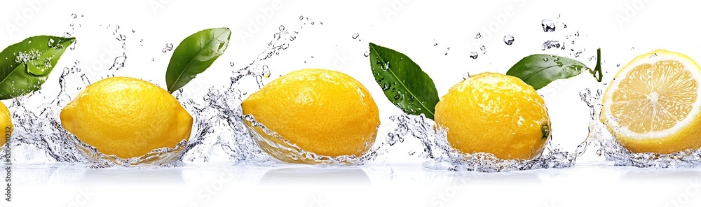 Fototapete refreshing and juicy lemons splashing in clear water creating an inviting citrus scene : generative 