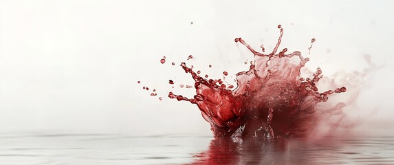 Captivating splash of red liquid creating a beautiful pattern as it impacts the surface with floating droplets : Generative AI