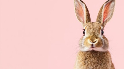 Fototapeta premium Photo of a little bunny, on a soft pink background Easter theme