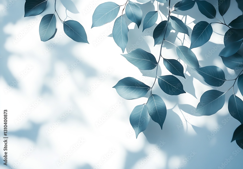 Poster Vibrant blue leaves intertwining with shadows creating a captivating artistic display : Generative AI