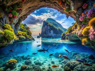 Double Exposure: Capri's Blue Grotto & Underwater Scene - Surreal Coastal Art