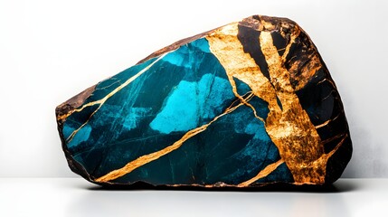 Naklejka premium A stunning rugged copper rock with intriguing blue and gold mineral veins that showcase natural beauty and texture