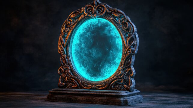 Ornate Mirror Portal in Dark Room - Powered by Adobe