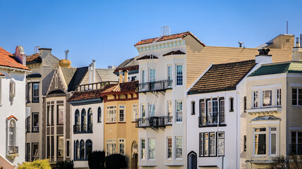 Colorful row houses in San Francisco Marina District, city neighborhood charm