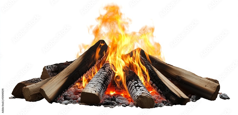 Poster closeup of burning logs with bright flames creating a warm atmospheric glow : generative ai