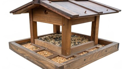 Wooden Bird Feeder on White Background