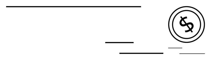 Dollar coin with simple lines suggesting movement and growth. Ideal for finance, banking, investment, money management, business, success, and innovation. Flat simple metaphor