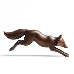 wooden fox sculpture isolated on a white background