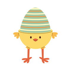 Cute Easter egg cup in the shape of a chick with a decorated Easter egg. Fun illustration, perfect for greeting cards, holiday designs and seasonal decorations.