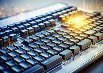 Obraz premium Double Exposure: Dark Keys White Keyboard - Abstract Tech Stock Photo