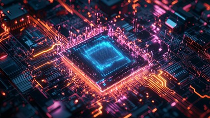 Obraz premium Illuminated Central Processing Unit On Circuit Board