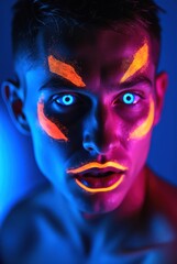 Obraz premium Model showing artistic neon uv body painting and contact lenses