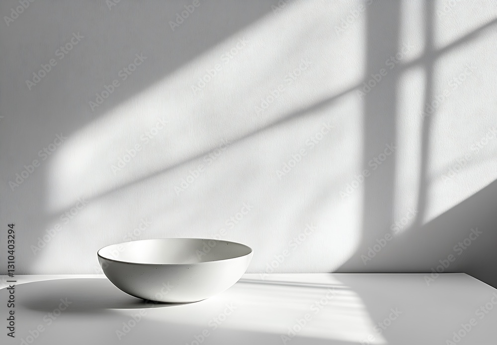 Poster elegant gray bowl positioned on a table illuminated by soft morning shadows and light : generative a