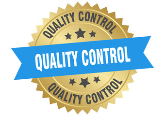 quality control. quality control round blue and gold label isolated on transparent background