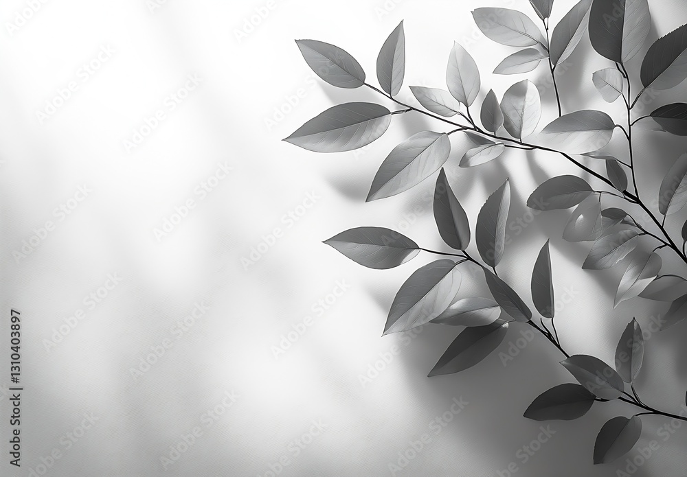 Aufkleber elegant monochrome image of soft leaves casting shadows on a simple white background : generative ai
