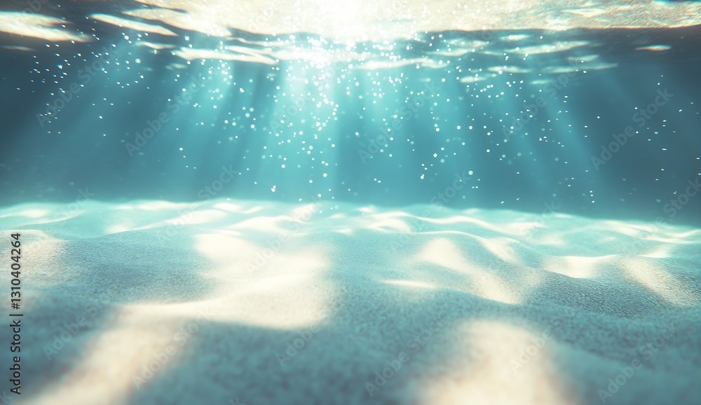Poster serene ocean floor with sunbeams and particles creating a tranquil underwater scene : generative ai