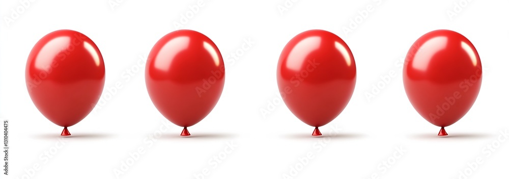 Poster four glossy red balloons resting on a white surface ideal for party themes : generative ai