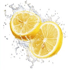 Fresh and vibrant image of sliced lemons splashing into clear water creating refreshing droplets : Generative AI
