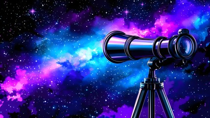 Powerful telescope on tripod aimed at the starry night sky for astrophotography and stargazing enthusiasts