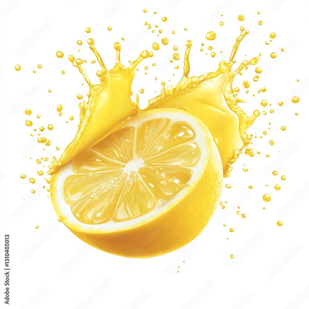 Aufkleber dynamic splash of refreshing lemon juice erupting from a cut lemon with joyful vibrant yellow color 
