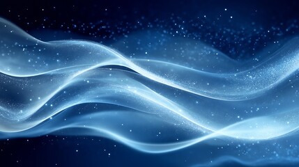 Soft flowing waves of translucent light with shimmering particles creating an enchanting sealike landscape : Generative AI