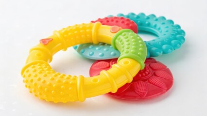Colorful Baby Teethers on White Background