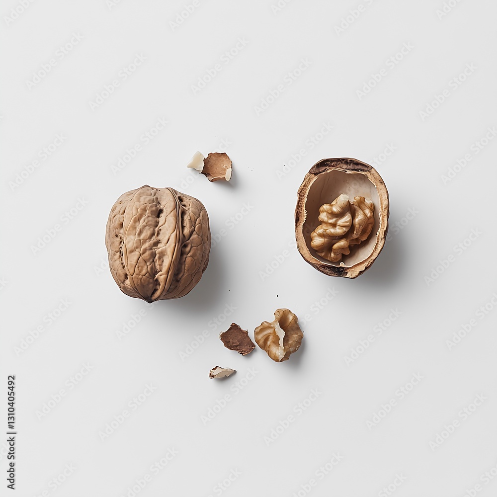 Poster Whole Walnut with Shell and Shelled View for Nutritional Benefits : Generative AI