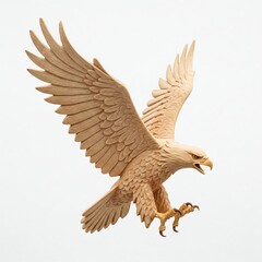 Obraz premium detailed wooden carving of a bald eagle in flight against a white background