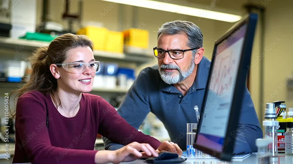 Poster scientists working together in a state-of-the-art lab to analyze data.