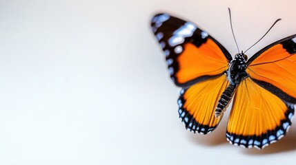 Obraz premium Vibrant orange butterfly resting gracefully on a soft white surface