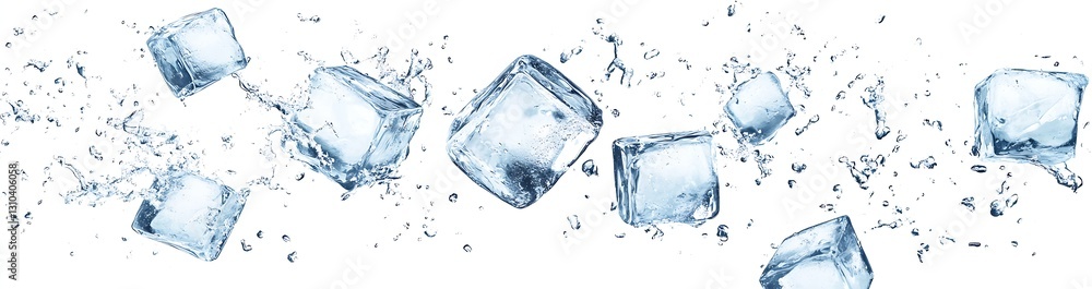 Aufkleber dynamic movement of ice cubes colliding and splashing in crystal clear water for a refreshing bevera