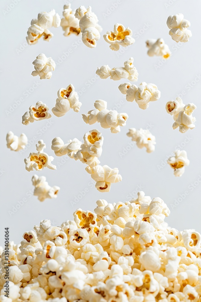 Poster Captivating and lively imagery of airborne popcorn kernels creating a playful and engaging food scene : Generative AI