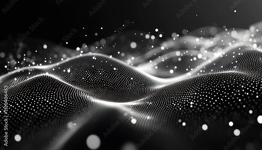 Leinwandbilder Dynamic black and white wavy surface with particles creating a captivating and modern visual effect : Generative AI