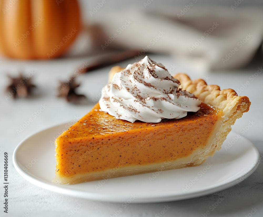 Poster irresistible slice of pumpkin pie with a dollop of whipped cream and warm spices : generative ai