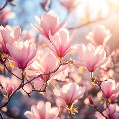 Pink Magnolias Blossoming