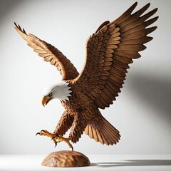 Obraz premium wooden eagle sculpture in flight on white background