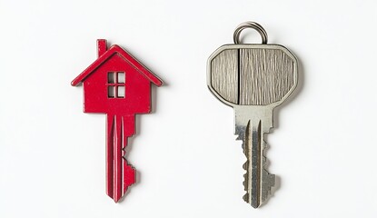 Set of two unique keys including a red houseshaped key and a traditional key representing home security : Generative AI
