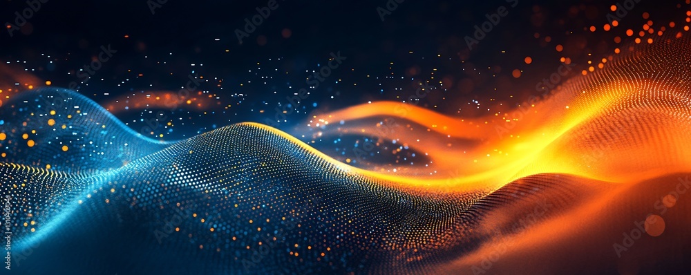 Aufkleber Dynamic Swirling Waves of Colorful Light with Vibrant Particles in a Dark Atmosphere : Generative AI