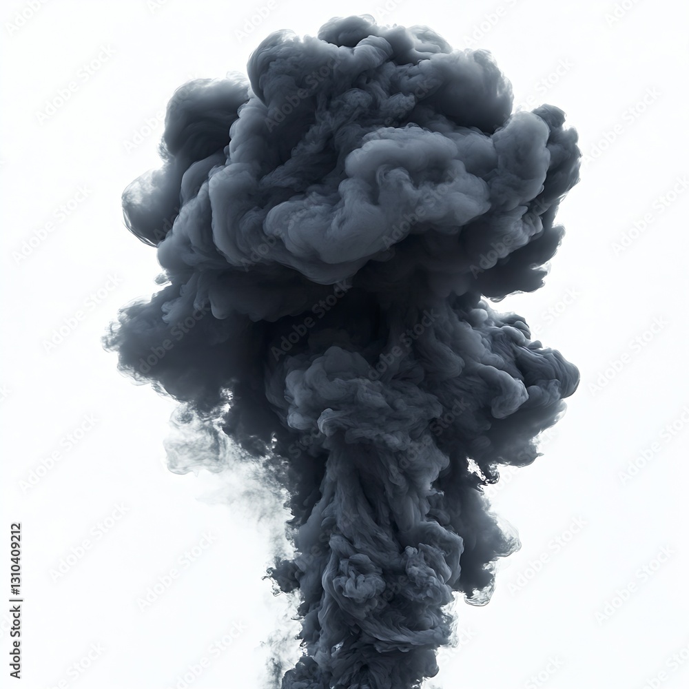 Aufkleber dramatic dark smoke plume rising against a white background creating an intriguing visual effect : g