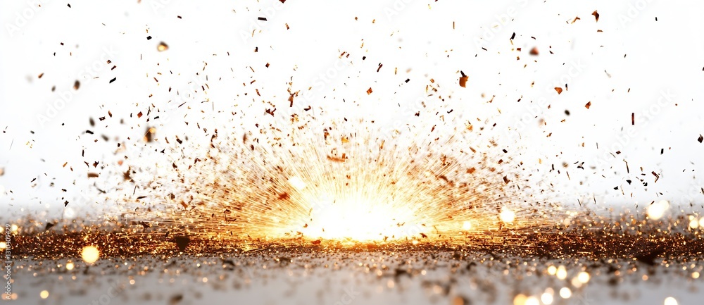 Poster Dynamic explosion with golden sparks and light effects creating an impactful visual spectacle : Generative AI