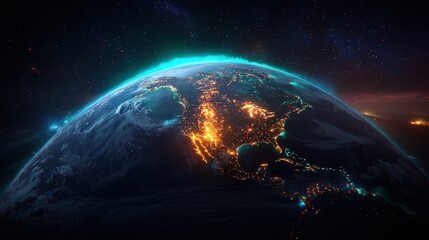Fototapeta premium Night view of Earth, North America illuminated.