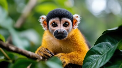 Obraz premium Vibrant Guianan squirrel monkey perched gracefully on a branch