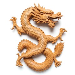 Fototapeta premium wooden chinese dragon sculpture isolated on white background for chinese new year decoration or good luck symbol