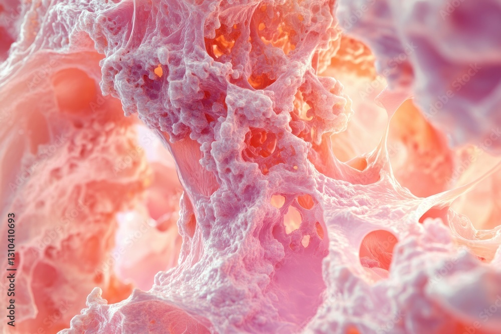 Poster intricate abstract texture of microscopic cellular structures in pink and orange colors