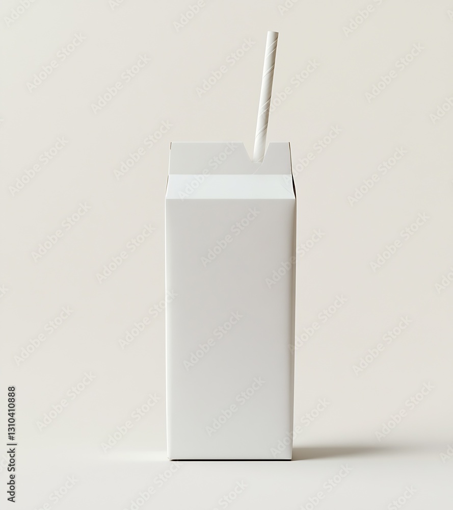 Poster Creative perspective of an empty white carton with inserted straw on minimalist background reinforcing modern beverage aesthetics : Generative AI