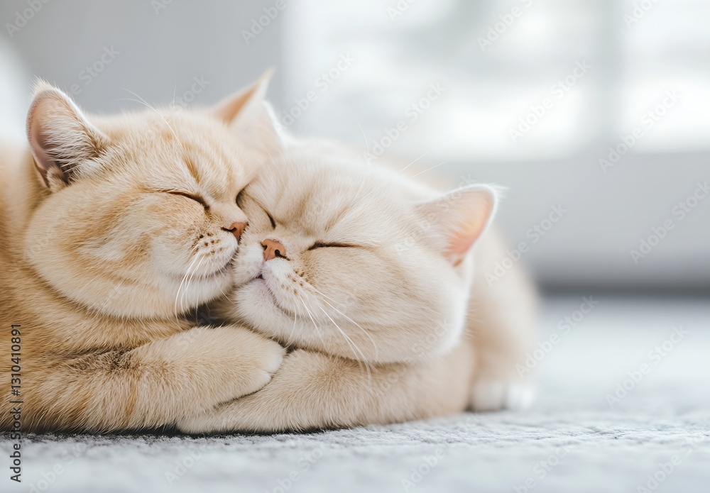 Aufkleber two adorable fluffy cats snuggling together in a cozy indoor setting radiating warmth and affection 